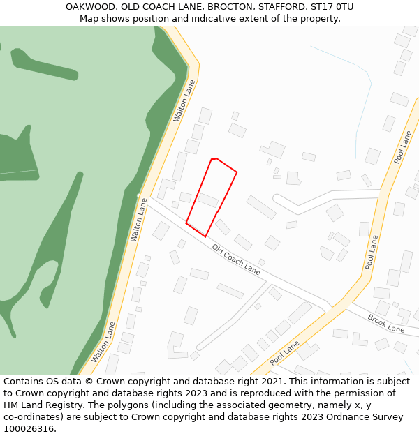OAKWOOD, OLD COACH LANE, BROCTON, STAFFORD, ST17 0TU: Location map and indicative extent of plot