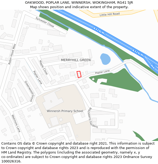 OAKWOOD, POPLAR LANE, WINNERSH, WOKINGHAM, RG41 5JR: Location map and indicative extent of plot