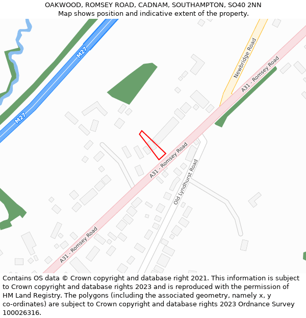 OAKWOOD, ROMSEY ROAD, CADNAM, SOUTHAMPTON, SO40 2NN: Location map and indicative extent of plot