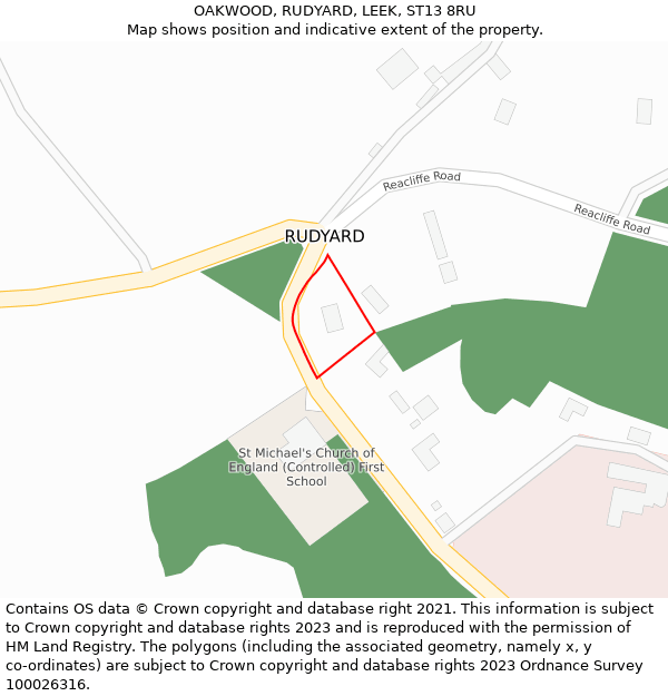 OAKWOOD, RUDYARD, LEEK, ST13 8RU: Location map and indicative extent of plot
