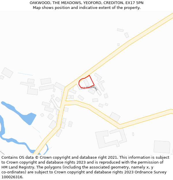 OAKWOOD, THE MEADOWS, YEOFORD, CREDITON, EX17 5PN: Location map and indicative extent of plot