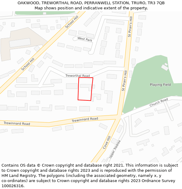 OAKWOOD, TREWORTHAL ROAD, PERRANWELL STATION, TRURO, TR3 7QB: Location map and indicative extent of plot