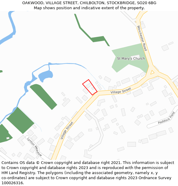 OAKWOOD, VILLAGE STREET, CHILBOLTON, STOCKBRIDGE, SO20 6BG: Location map and indicative extent of plot