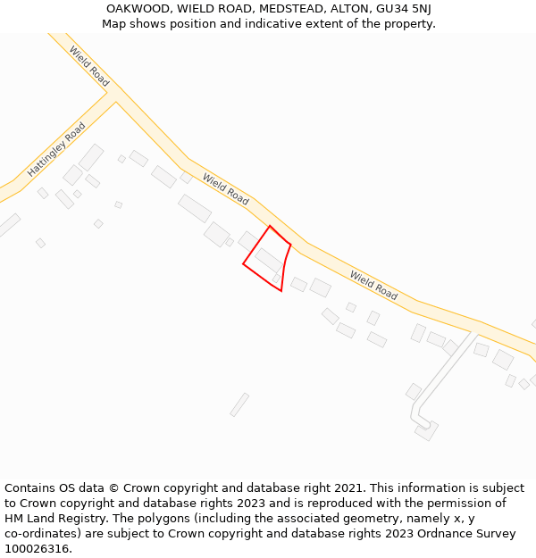 OAKWOOD, WIELD ROAD, MEDSTEAD, ALTON, GU34 5NJ: Location map and indicative extent of plot