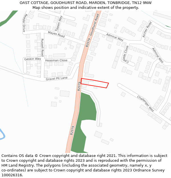 OAST COTTAGE, GOUDHURST ROAD, MARDEN, TONBRIDGE, TN12 9NW: Location map and indicative extent of plot