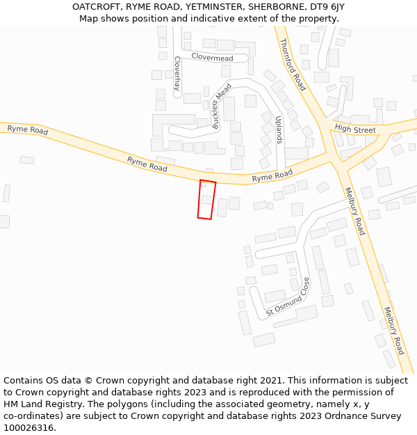 OATCROFT, RYME ROAD, YETMINSTER, SHERBORNE, DT9 6JY: Location map and indicative extent of plot