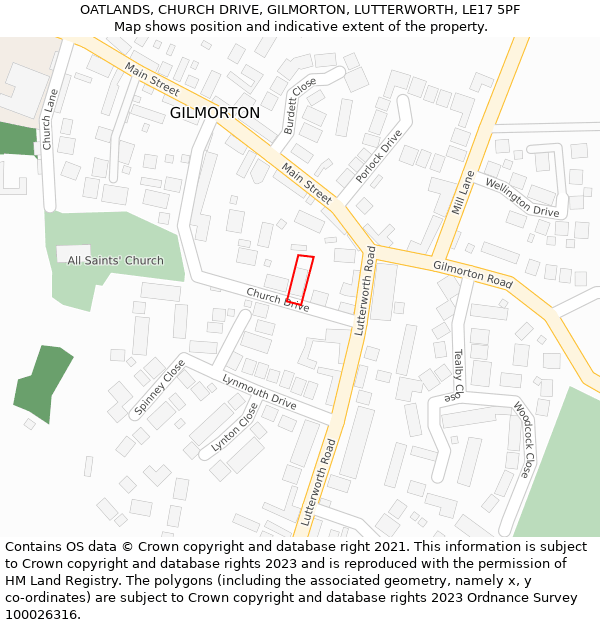 OATLANDS, CHURCH DRIVE, GILMORTON, LUTTERWORTH, LE17 5PF: Location map and indicative extent of plot