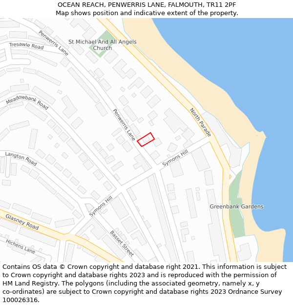 OCEAN REACH, PENWERRIS LANE, FALMOUTH, TR11 2PF: Location map and indicative extent of plot