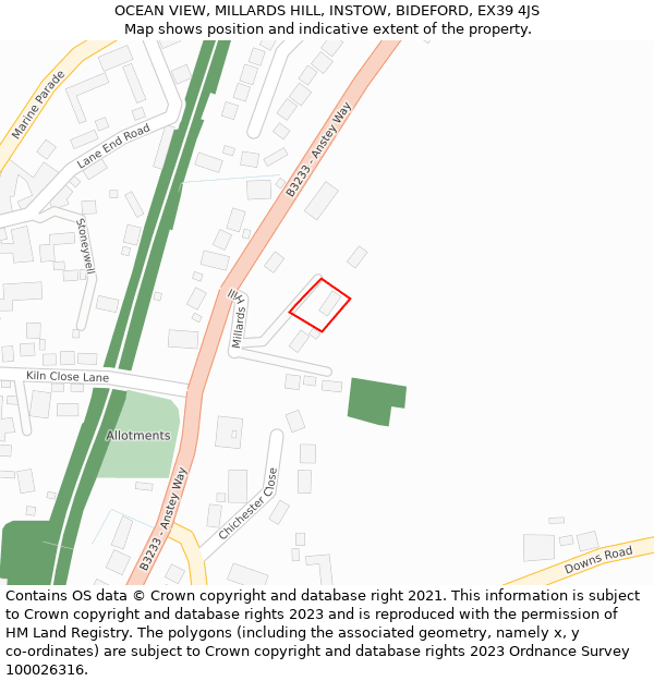 OCEAN VIEW, MILLARDS HILL, INSTOW, BIDEFORD, EX39 4JS: Location map and indicative extent of plot