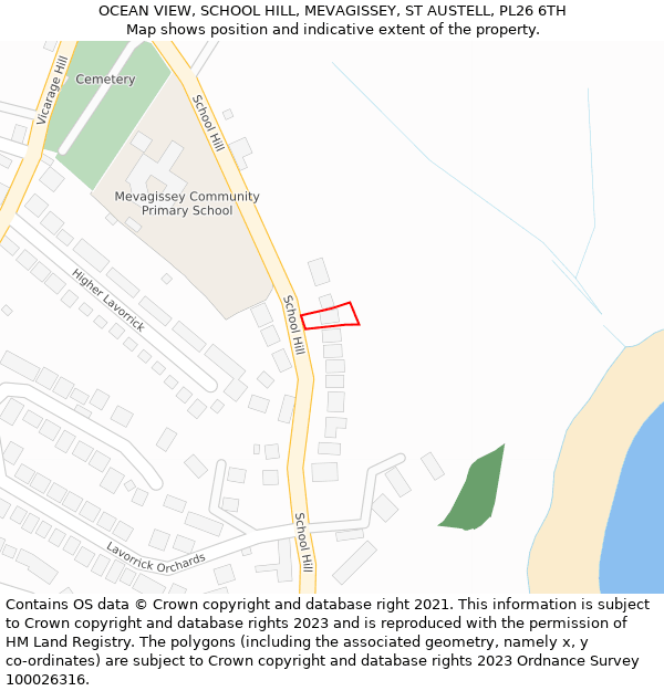 OCEAN VIEW, SCHOOL HILL, MEVAGISSEY, ST AUSTELL, PL26 6TH: Location map and indicative extent of plot