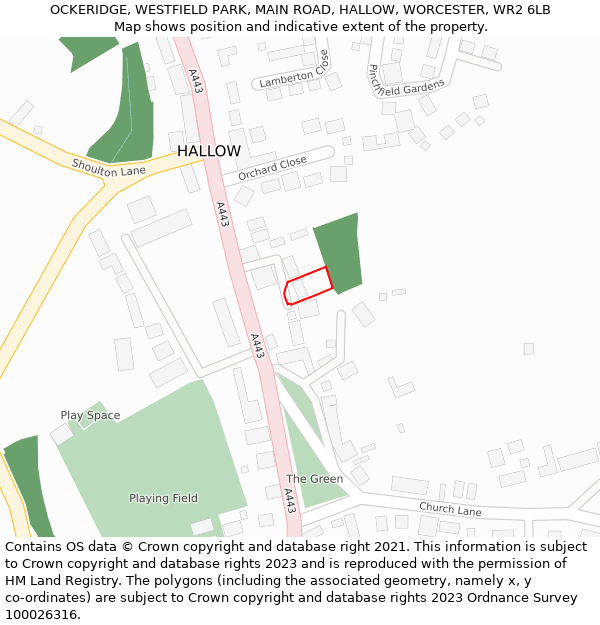 OCKERIDGE, WESTFIELD PARK, MAIN ROAD, HALLOW, WORCESTER, WR2 6LB: Location map and indicative extent of plot