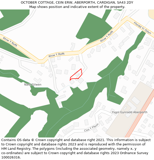 OCTOBER COTTAGE, CEIN ERW, ABERPORTH, CARDIGAN, SA43 2DY: Location map and indicative extent of plot