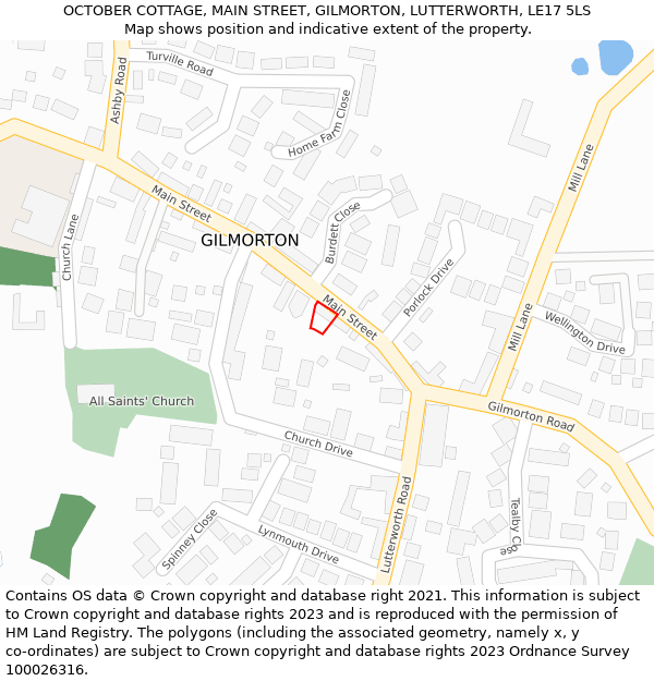 OCTOBER COTTAGE, MAIN STREET, GILMORTON, LUTTERWORTH, LE17 5LS: Location map and indicative extent of plot