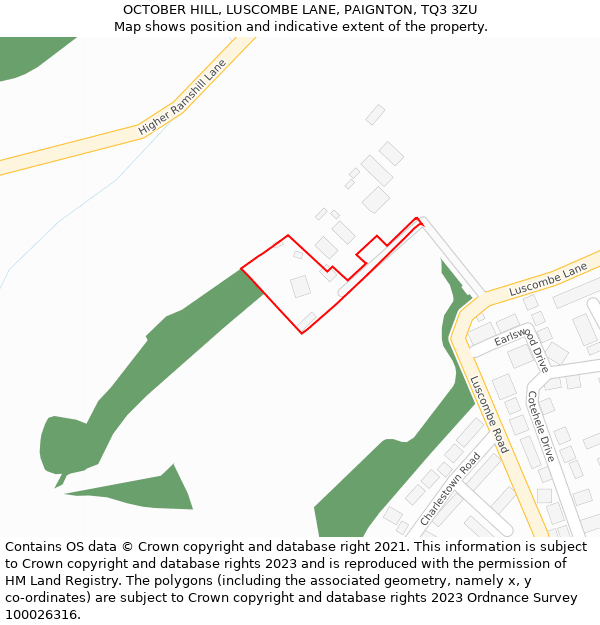 OCTOBER HILL, LUSCOMBE LANE, PAIGNTON, TQ3 3ZU: Location map and indicative extent of plot