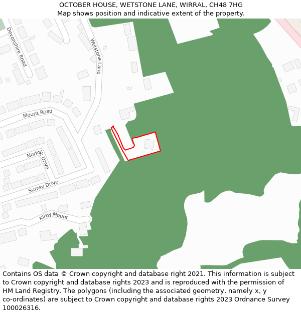 OCTOBER HOUSE, WETSTONE LANE, WIRRAL, CH48 7HG: Location map and indicative extent of plot