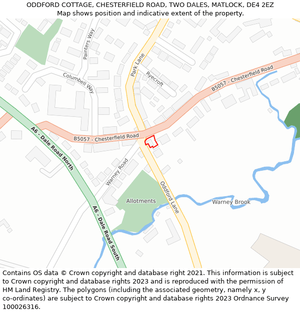 ODDFORD COTTAGE, CHESTERFIELD ROAD, TWO DALES, MATLOCK, DE4 2EZ: Location map and indicative extent of plot