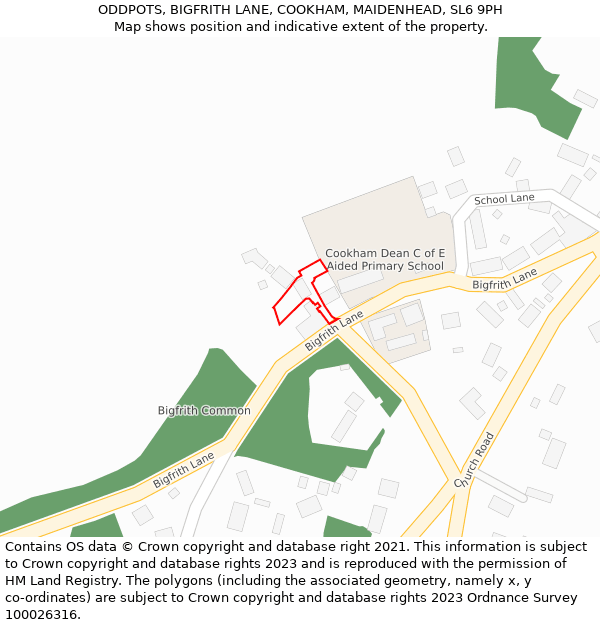 ODDPOTS, BIGFRITH LANE, COOKHAM, MAIDENHEAD, SL6 9PH: Location map and indicative extent of plot