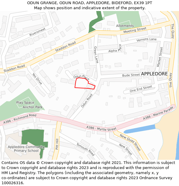 ODUN GRANGE, ODUN ROAD, APPLEDORE, BIDEFORD, EX39 1PT: Location map and indicative extent of plot