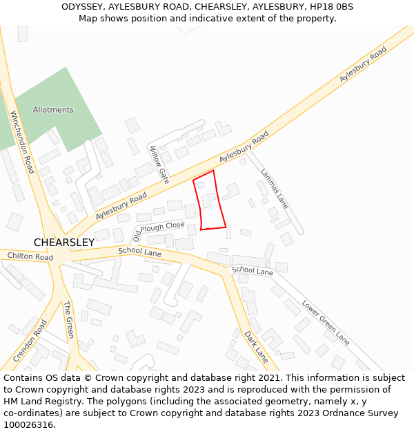 ODYSSEY, AYLESBURY ROAD, CHEARSLEY, AYLESBURY, HP18 0BS: Location map and indicative extent of plot