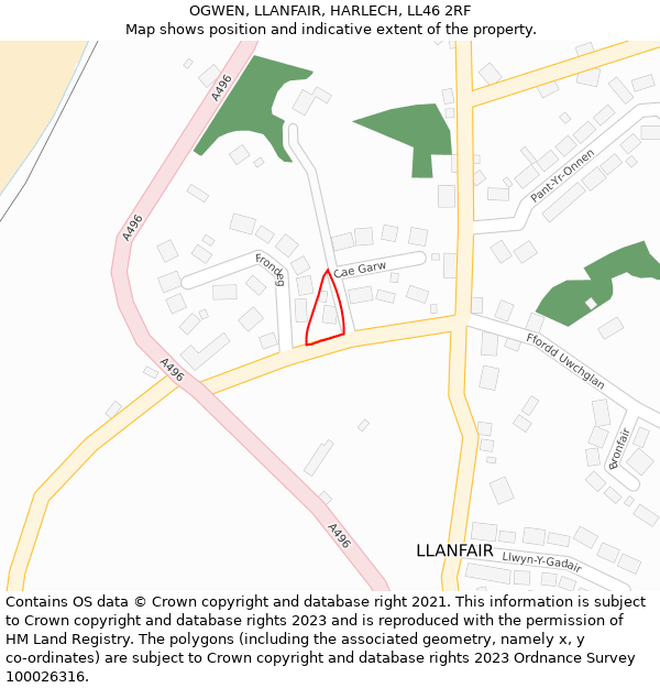 OGWEN, LLANFAIR, HARLECH, LL46 2RF: Location map and indicative extent of plot