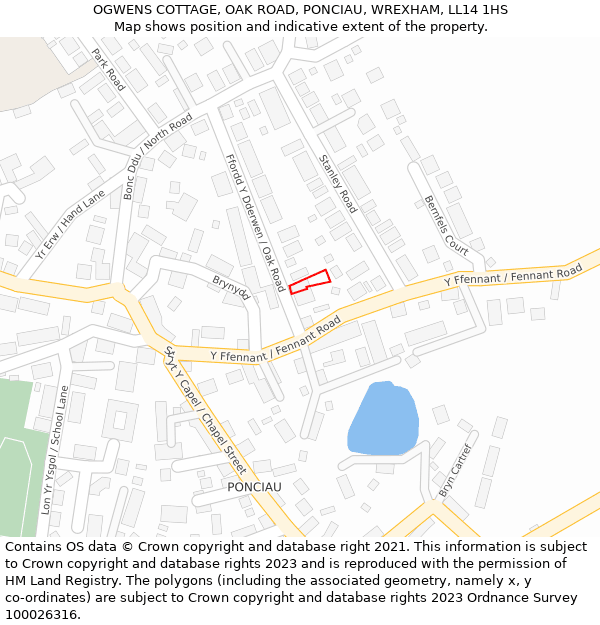 OGWENS COTTAGE, OAK ROAD, PONCIAU, WREXHAM, LL14 1HS: Location map and indicative extent of plot