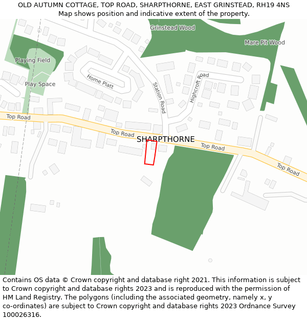 OLD AUTUMN COTTAGE, TOP ROAD, SHARPTHORNE, EAST GRINSTEAD, RH19 4NS: Location map and indicative extent of plot