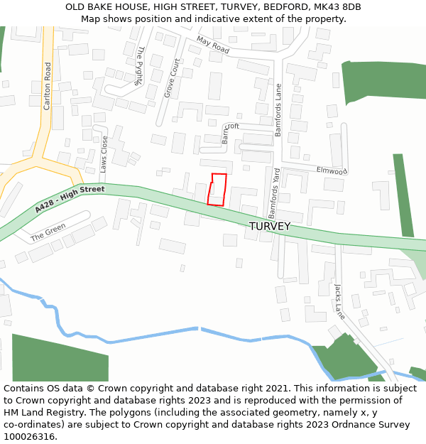 OLD BAKE HOUSE, HIGH STREET, TURVEY, BEDFORD, MK43 8DB: Location map and indicative extent of plot