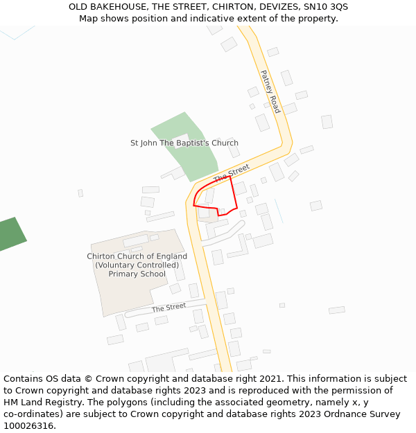 OLD BAKEHOUSE, THE STREET, CHIRTON, DEVIZES, SN10 3QS: Location map and indicative extent of plot