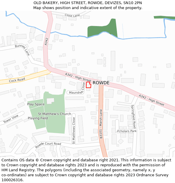 OLD BAKERY, HIGH STREET, ROWDE, DEVIZES, SN10 2PN: Location map and indicative extent of plot