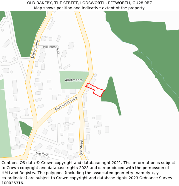 OLD BAKERY, THE STREET, LODSWORTH, PETWORTH, GU28 9BZ: Location map and indicative extent of plot