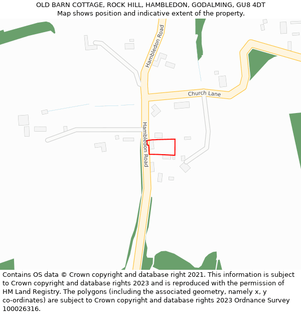 OLD BARN COTTAGE, ROCK HILL, HAMBLEDON, GODALMING, GU8 4DT: Location map and indicative extent of plot