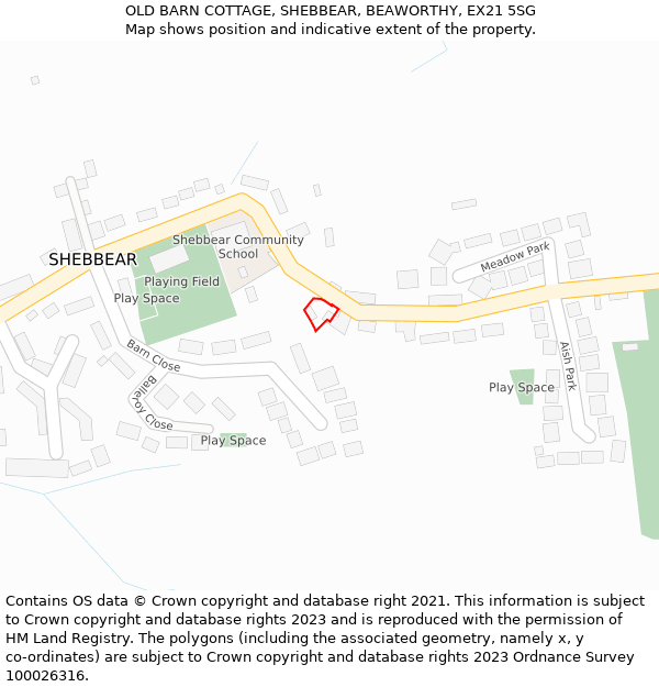 OLD BARN COTTAGE, SHEBBEAR, BEAWORTHY, EX21 5SG: Location map and indicative extent of plot