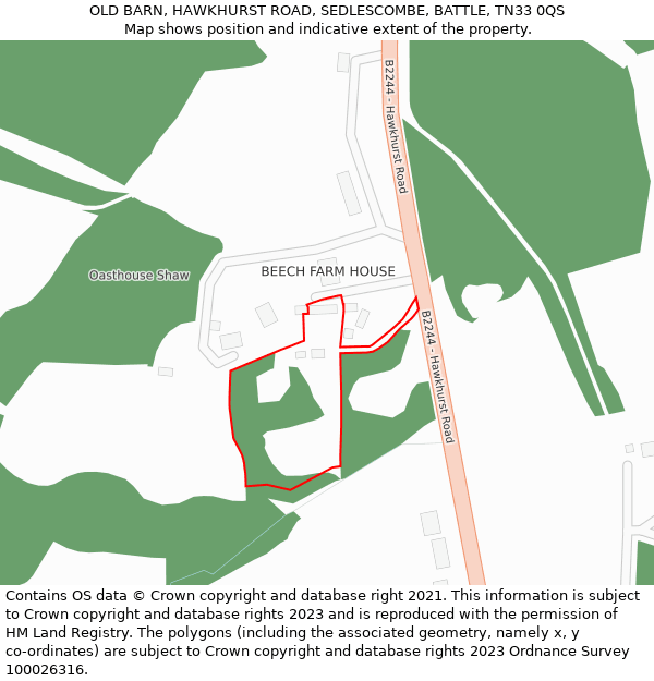 OLD BARN, HAWKHURST ROAD, SEDLESCOMBE, BATTLE, TN33 0QS: Location map and indicative extent of plot