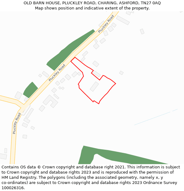 OLD BARN HOUSE, PLUCKLEY ROAD, CHARING, ASHFORD, TN27 0AQ: Location map and indicative extent of plot