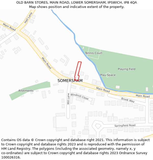 OLD BARN STORES, MAIN ROAD, LOWER SOMERSHAM, IPSWICH, IP8 4QA: Location map and indicative extent of plot