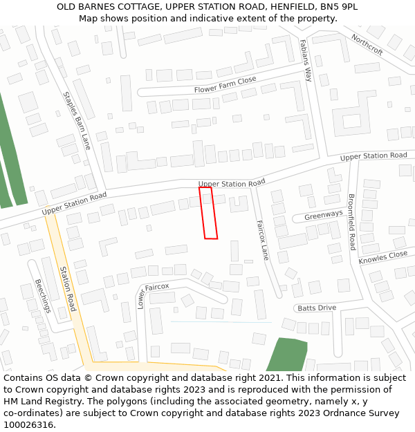 OLD BARNES COTTAGE, UPPER STATION ROAD, HENFIELD, BN5 9PL: Location map and indicative extent of plot