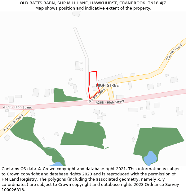 OLD BATTS BARN, SLIP MILL LANE, HAWKHURST, CRANBROOK, TN18 4JZ: Location map and indicative extent of plot