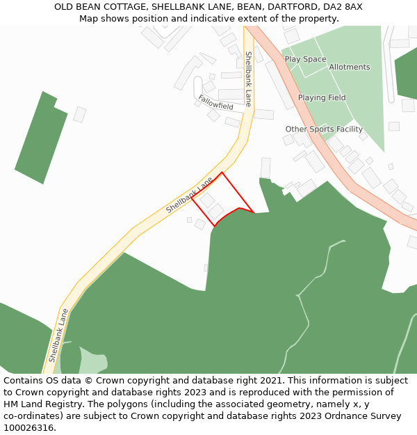 OLD BEAN COTTAGE, SHELLBANK LANE, BEAN, DARTFORD, DA2 8AX: Location map and indicative extent of plot