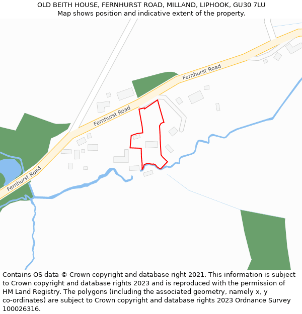 OLD BEITH HOUSE, FERNHURST ROAD, MILLAND, LIPHOOK, GU30 7LU: Location map and indicative extent of plot