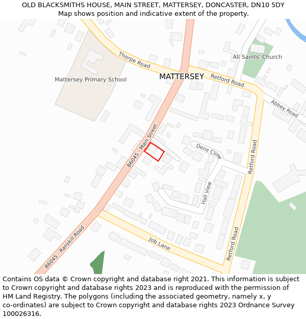 OLD BLACKSMITHS HOUSE, MAIN STREET, MATTERSEY, DONCASTER, DN10 5DY: Location map and indicative extent of plot