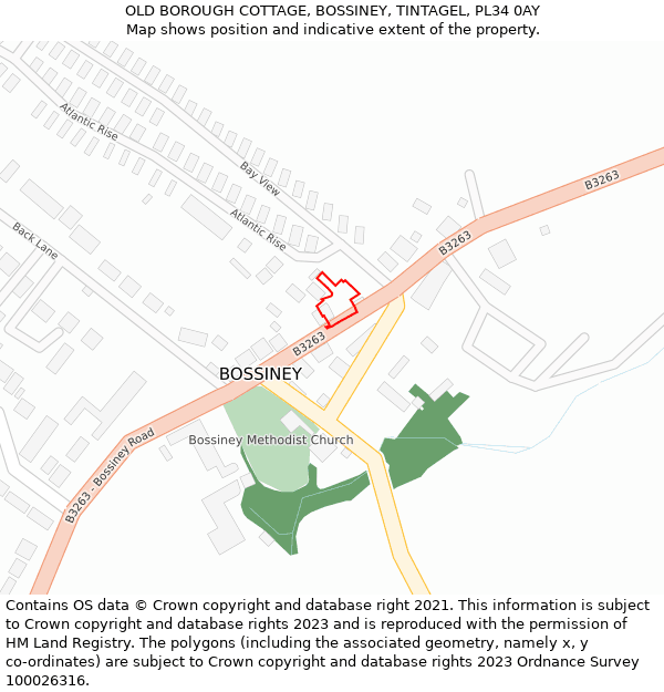 OLD BOROUGH COTTAGE, BOSSINEY, TINTAGEL, PL34 0AY: Location map and indicative extent of plot