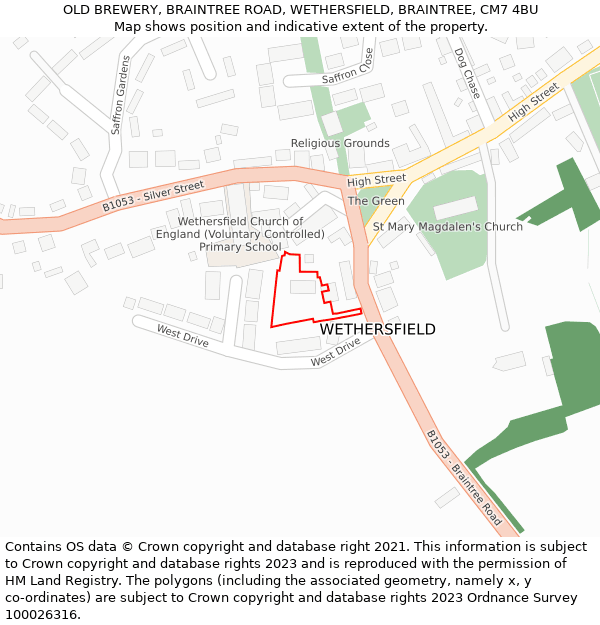 OLD BREWERY, BRAINTREE ROAD, WETHERSFIELD, BRAINTREE, CM7 4BU: Location map and indicative extent of plot