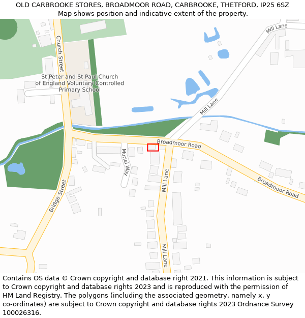 OLD CARBROOKE STORES, BROADMOOR ROAD, CARBROOKE, THETFORD, IP25 6SZ: Location map and indicative extent of plot