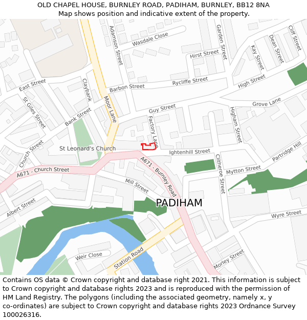 OLD CHAPEL HOUSE, BURNLEY ROAD, PADIHAM, BURNLEY, BB12 8NA: Location map and indicative extent of plot