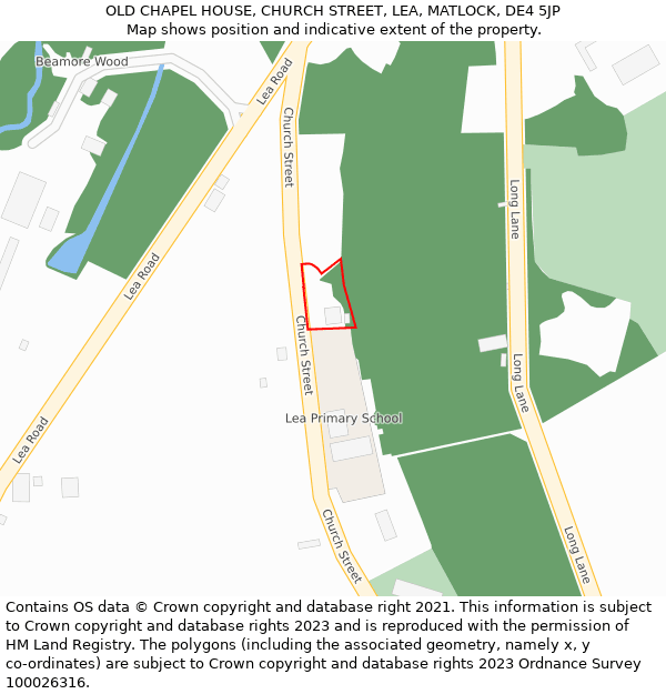 OLD CHAPEL HOUSE, CHURCH STREET, LEA, MATLOCK, DE4 5JP: Location map and indicative extent of plot