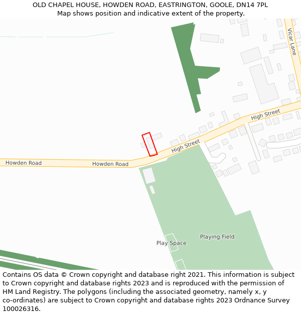 OLD CHAPEL HOUSE, HOWDEN ROAD, EASTRINGTON, GOOLE, DN14 7PL: Location map and indicative extent of plot