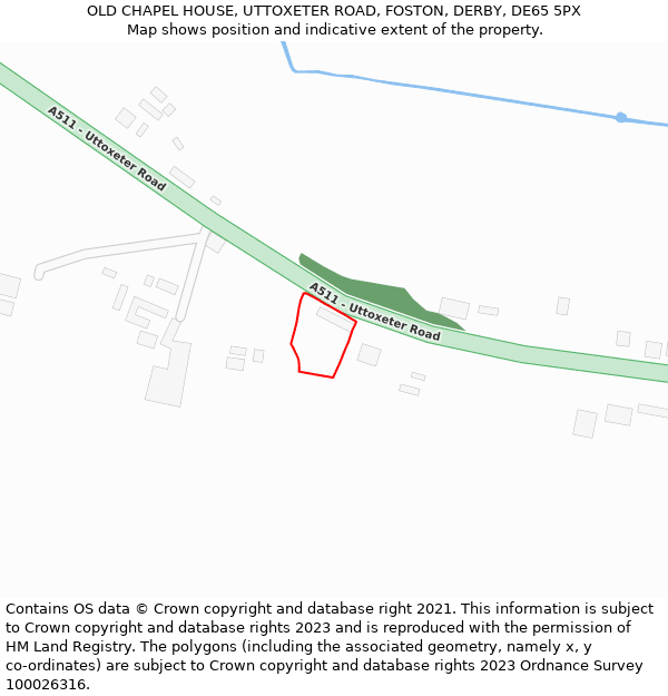 OLD CHAPEL HOUSE, UTTOXETER ROAD, FOSTON, DERBY, DE65 5PX: Location map and indicative extent of plot