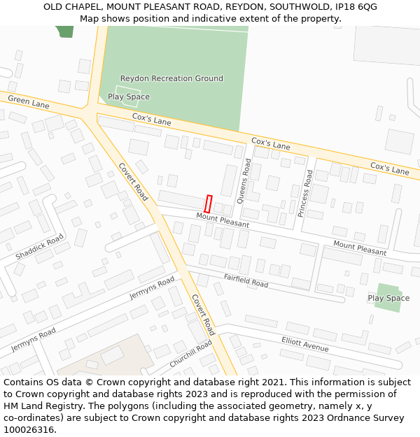 OLD CHAPEL, MOUNT PLEASANT ROAD, REYDON, SOUTHWOLD, IP18 6QG: Location map and indicative extent of plot