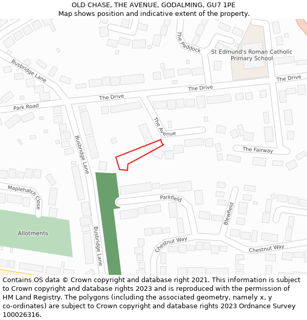 OLD CHASE, THE AVENUE, GODALMING, GU7 1PE: Location map and indicative extent of plot