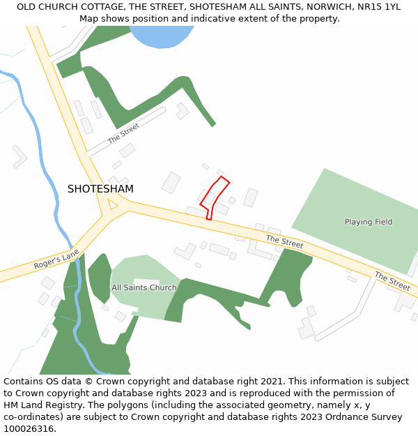 OLD CHURCH COTTAGE, THE STREET, SHOTESHAM ALL SAINTS, NORWICH, NR15 1YL: Location map and indicative extent of plot